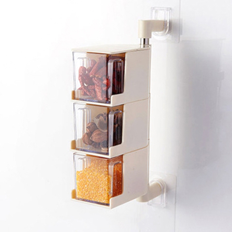 

RP-042 Household Wall-mounted Rotating No Drilling Transparent Seasoning Box Beige, Size:Three Grids