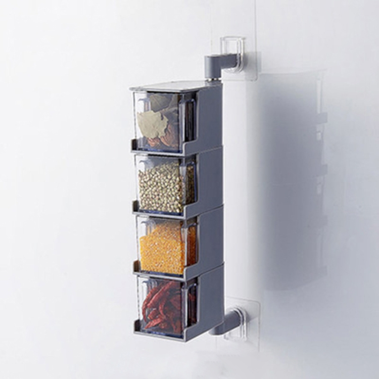 

RP-042 Household Wall-mounted Rotating No Drilling Transparent Seasoning Box Grey, Size:Four Grids