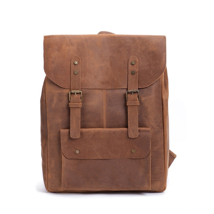 

1224 15.6 Inch Men Leather Backpack Large Capacity Computer Bag(Brown)