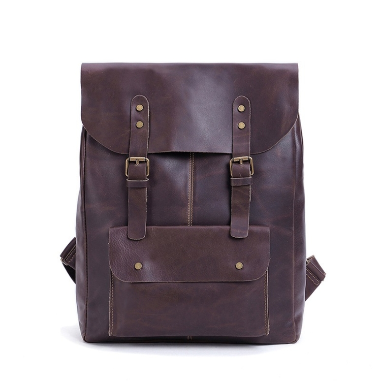 

1224 15.6 Inch Men Leather Backpack Large Capacity Computer Bag(Dark Brown)