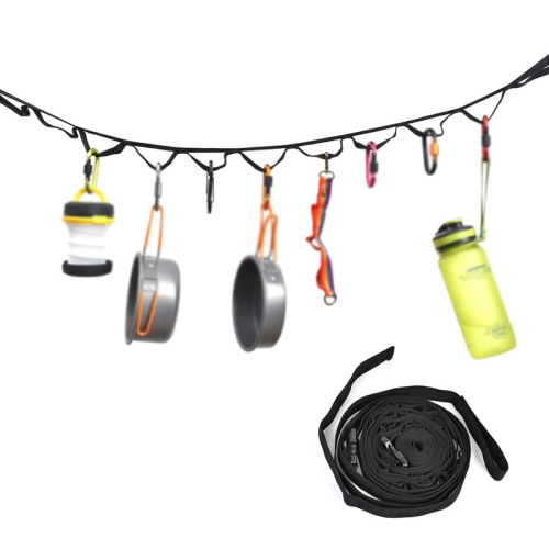 

Outdoor Camping Tents Storage Clothesline 19 Ring Wild Camp Straps Lanyard, Length: 4.3m(Black)