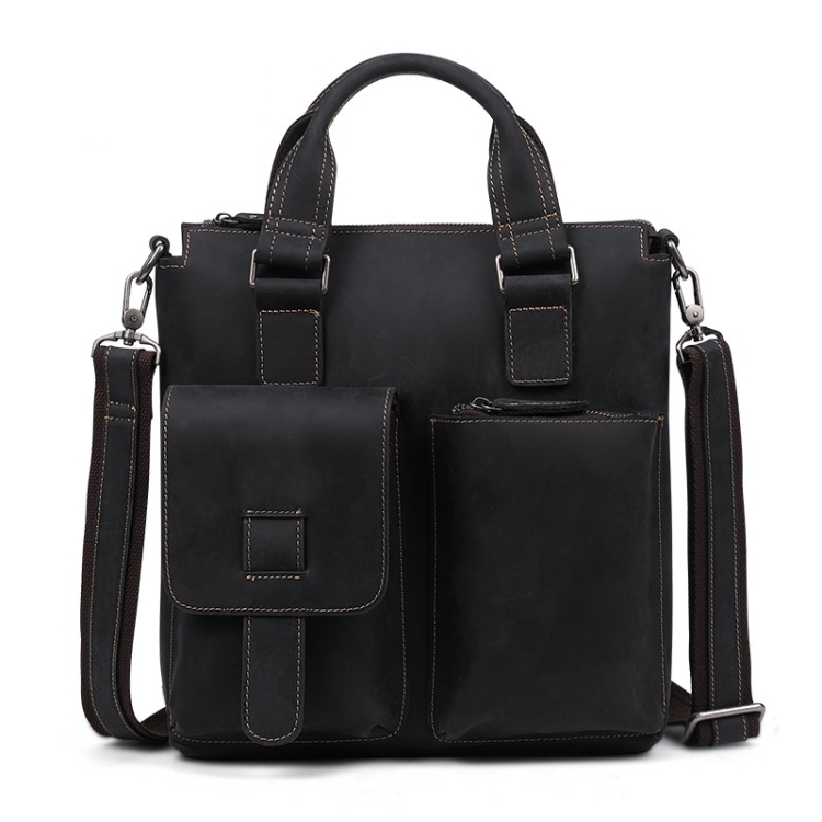 

B259 Retro Business Men Bag Vertical Portable Briefcase Messenger Bag, Size: 34x33x6cm(Black)