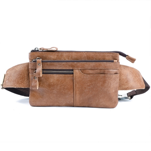 

6527 Men Multifunctional Outdoor Cycling Waist Bag Frosted Cowhide Crossbody Chest Bag(Matte Brown)