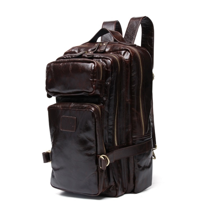 

8856 Men Casual Cowhide Messenger Bag Multi-Function Backpack(Brown)