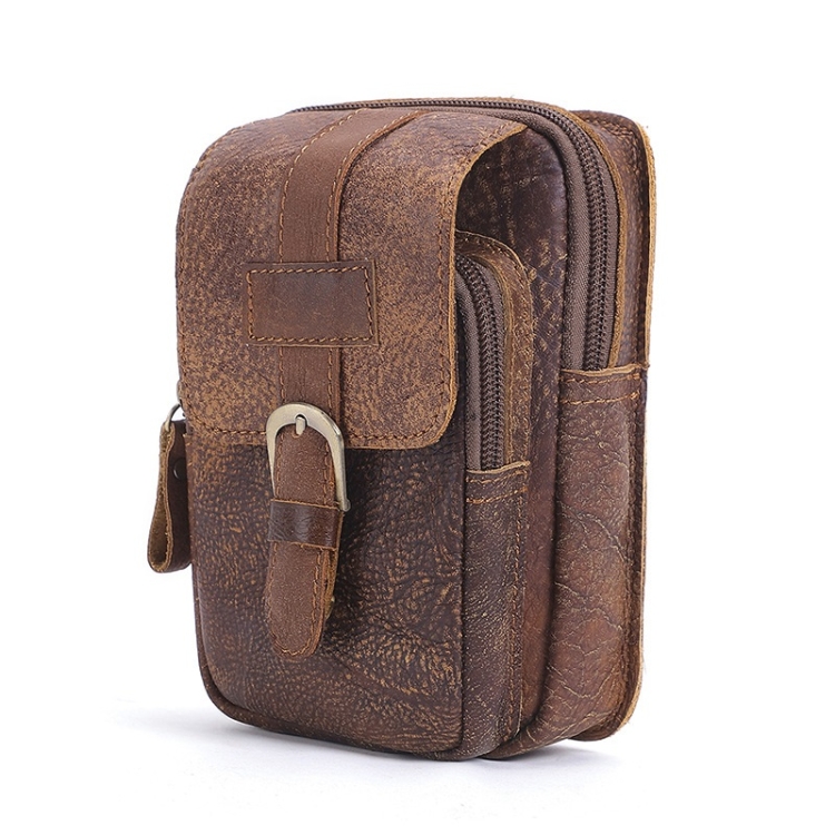 

6371 Men Mobile Phone Belt Bag Multifunctional Retro Satchel Waist Bag(Brown)