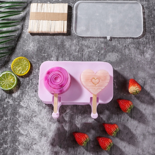 

Cute Cartoon Silicone Ice Cream Popsicle Mold with Lid & Stick, Style:Love