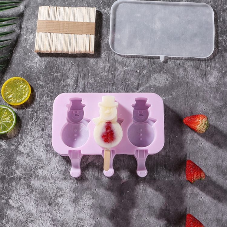 

Cute Cartoon Silicone Ice Cream Popsicle Mold with Lid & Stick, Style:Snowman
