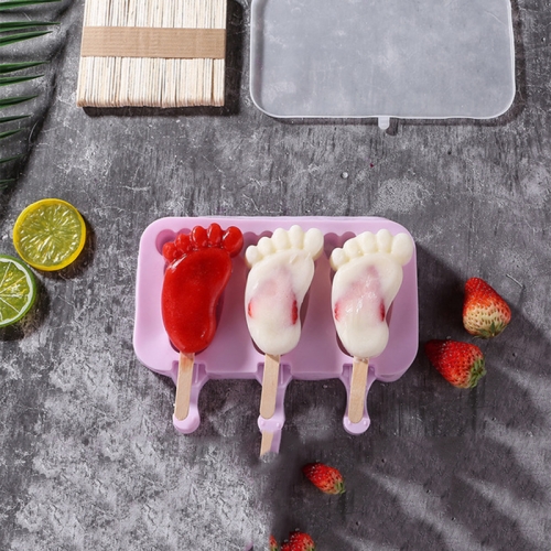 

Cute Cartoon Silicone Ice Cream Popsicle Mold with Lid & Stick, Style:Feet