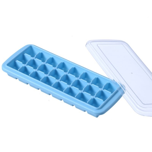 

Creative 24 Grid Silicone Ice Tray Home Large Ice Cube Mold Ice Box with Lid(Sky Blue)