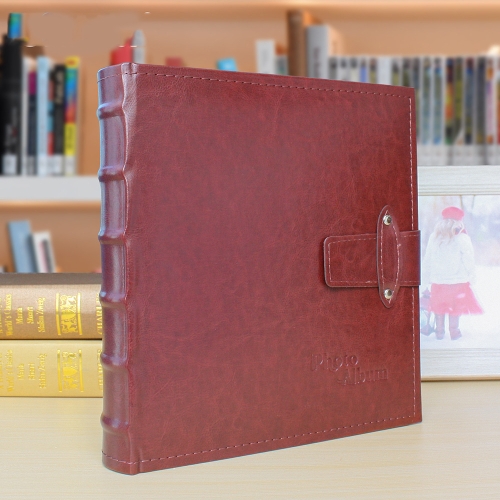 

5R 7 Inch 200 Sheets PU Leather Photo Album Interstitial Photo Album Postcard Storage Book(Jujube Red)