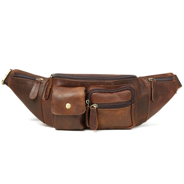 

6375 Men Casual Chest Bag Leather Crossbody Mobile Phone Waist Bag(Chocolate Color)
