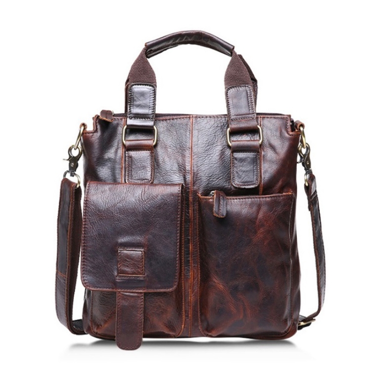 

B259 Men Retro Business Handbag Shoulder Messenger Bag, Size: 30x31x8cm(Chocolate Color)