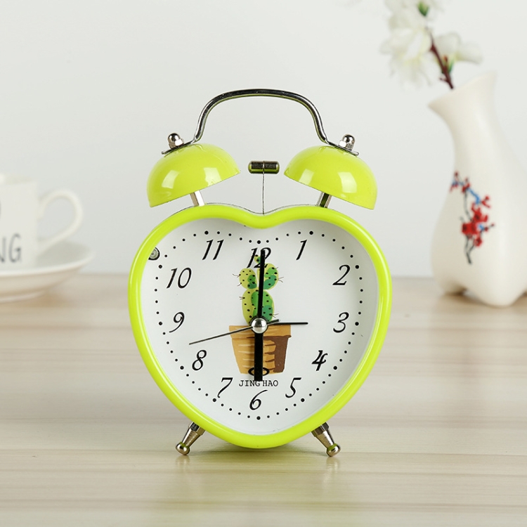 

3.5 Inch Student Heart-Shaped Metal Bell Alarm Clock(Green)