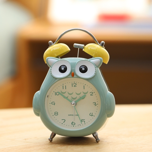 

3 Inch Children Cartoon Owl Luminous Silent Bedside Snooze Small Alarm Clock(Ink Green)