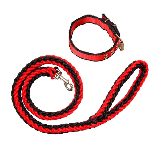 

Dog Leash Braided Belt Pet Explosion-Proof Leash, Size: M(Collar Red+Black)