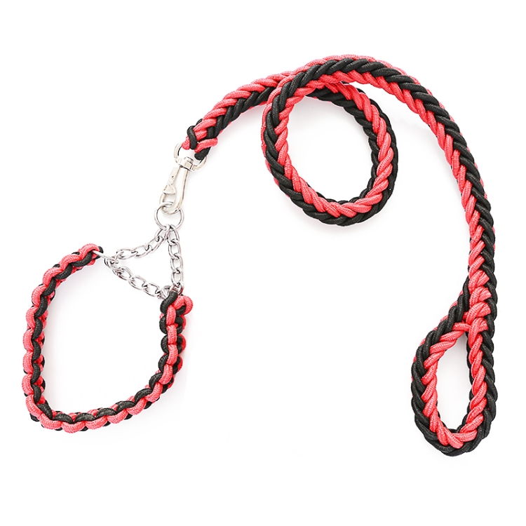 

Dog Leash Braided Belt Pet Explosion-Proof Leash, Size: L(Chain Red+Black)