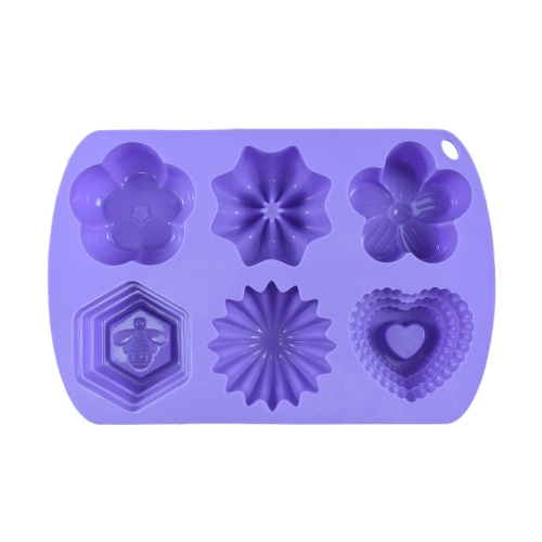 

3 PCS 6 In 1 Microwave Heating Silicone Chocolate Mold Flower Bee Shape Baby Food Supplement Mold(Blue Purple)