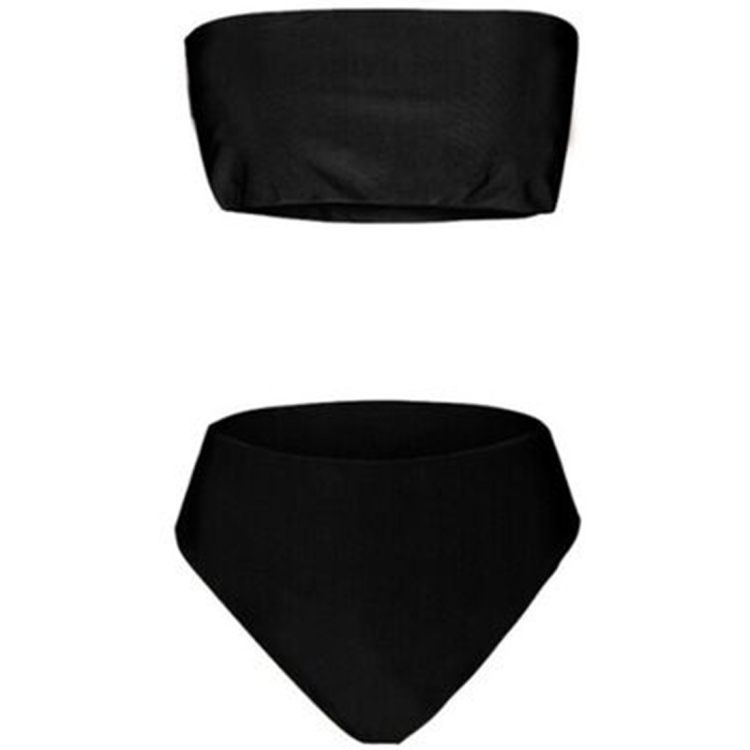 

2 PCS Girls High Waist Solid Color Tube Top Bikini Set Swimsuit, Size:S(Black)