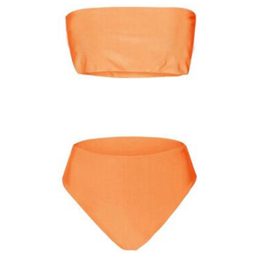 

2 PCS Girls High Waist Solid Color Tube Top Bikini Set Swimsuit, Size:S(Orange)