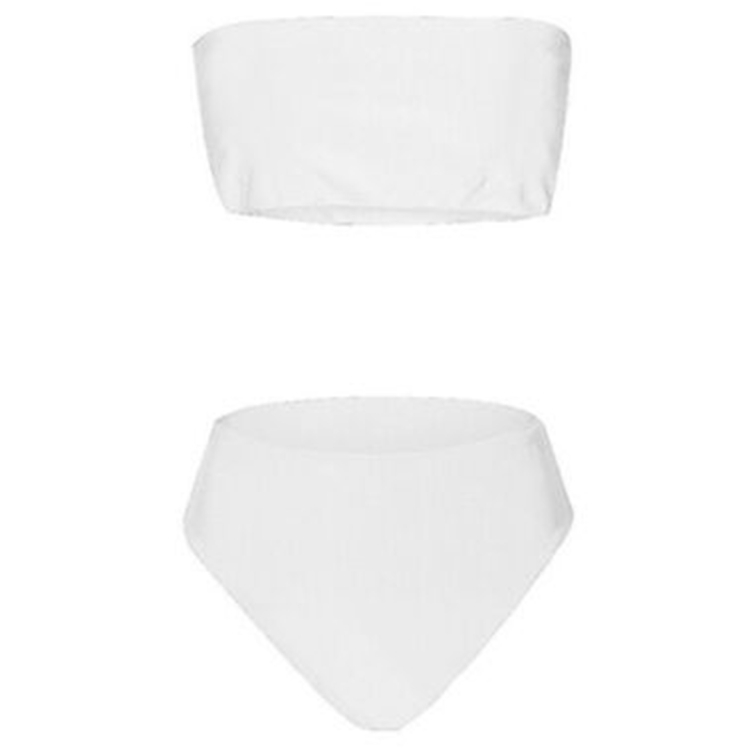 

2 PCS Girls High Waist Solid Color Tube Top Bikini Set Swimsuit, Size:S(White)