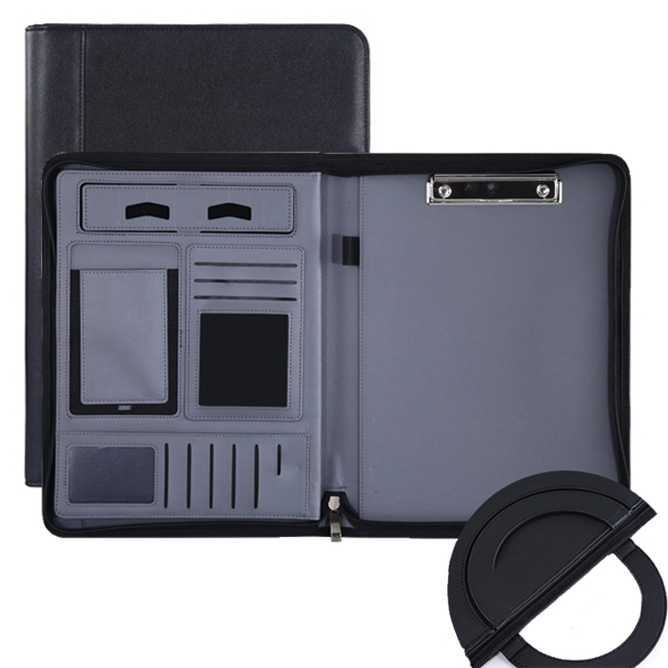

KC601 A4 Multifunctional Portable Folder Business Zipper Bag Leather Folder, Style: No Chargeable No Calculator No Memo Pad (Black)
