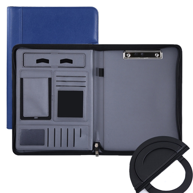 

KC601 A4 Multifunctional Portable Folder Business Zipper Bag Leather Folder, Style: No Chargeable No Calculator No Memo Pad (Dark Blue)