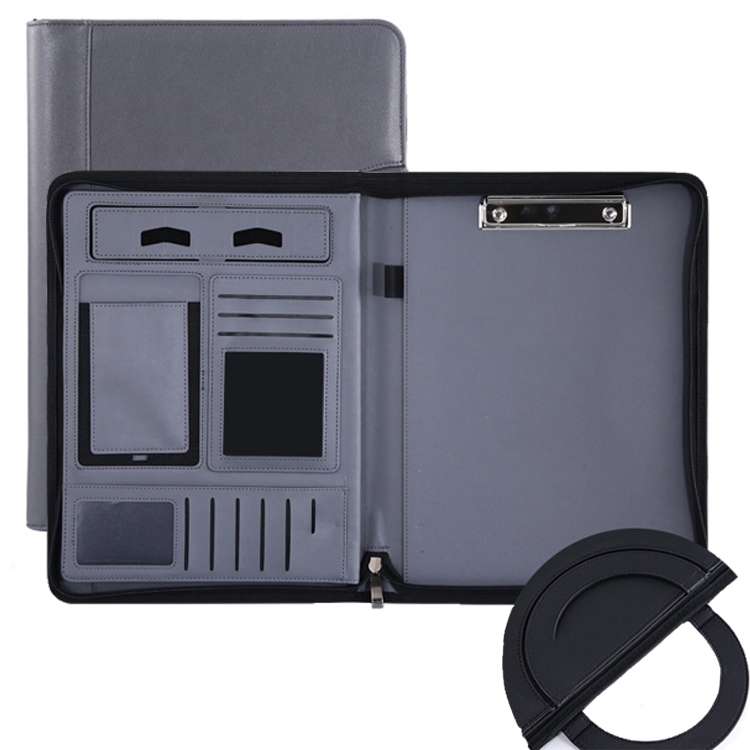 

KC601 A4 Multifunctional Portable Folder Business Zipper Bag Leather Folder, Style: No Chargeable No Calculator No Memo Pad (Gray)
