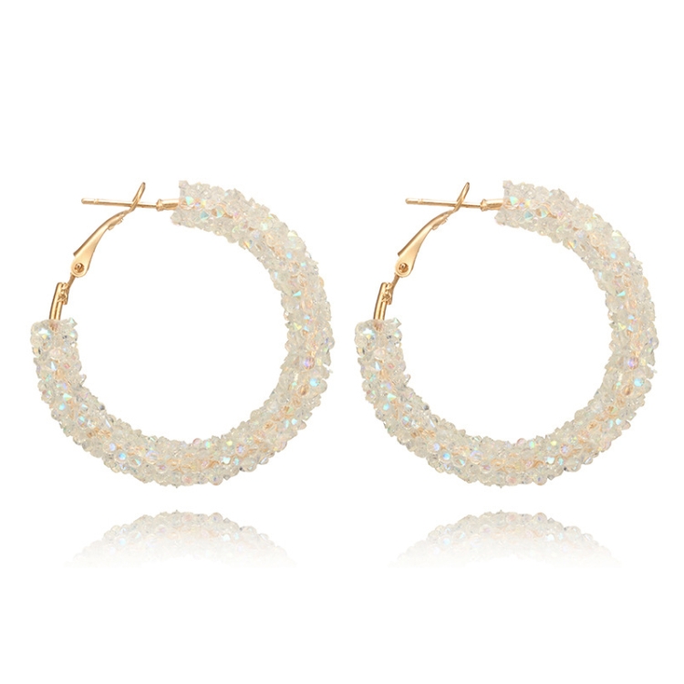 

Women Crystal Hoop Earrings Geometric Round Shiny Rhinestone Big Earring Jewelry(White)