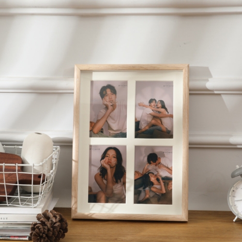 

Wooden Wall-Mounted Pendulum Dual-Purpose Combination Photo Frame Style： Four Frame Vertical(Wood Color)