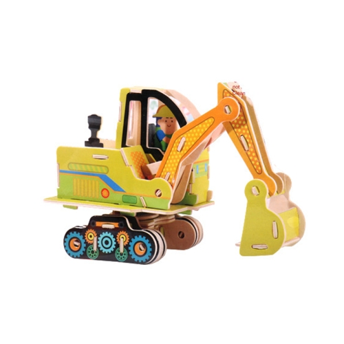 

3 PCS 512 Children Wooden Assembled Car Engineering Vehicle Excavator Assembling Toy(Excavator)