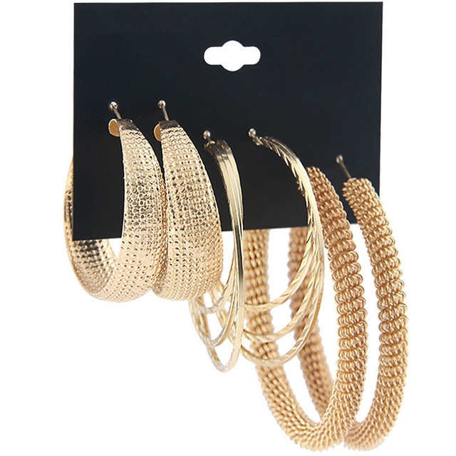 

3 Pairs/Set Exaggerated Earrings Combination Set Female Gold Spring Earrings Iron Ring Earrings Jewelry