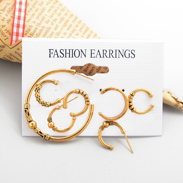 

7 Pcs/Set Bohemian Style Vintage Multi-size C-Shaped Earrings Alloy Earrings(2421)
