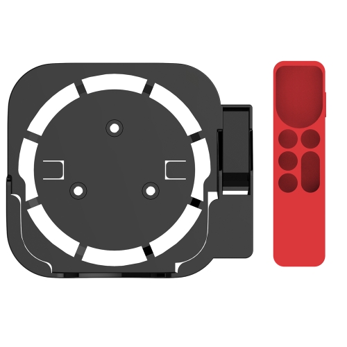 

JV06T Set Top Box Bracket + Remote Control Protective Case Set for Apple TV(Black + Red)