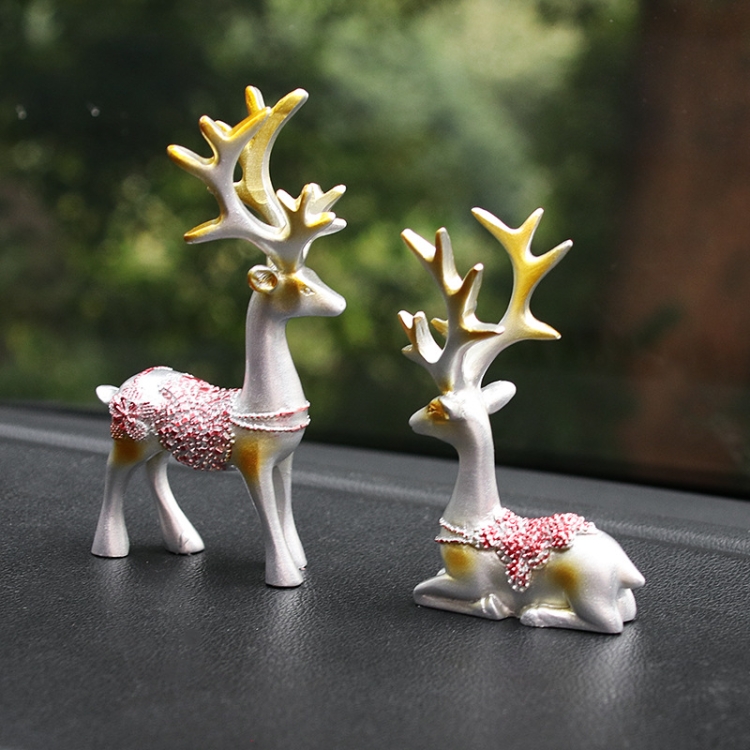 

2 Pairs R-8820 Car Ornaments Car Home Safe Deer Decorations(Silver )
