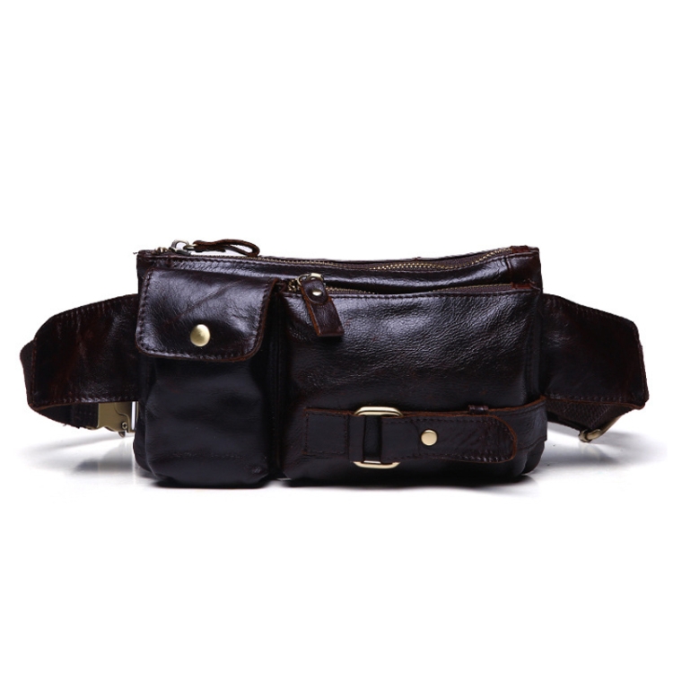 

8135 Men Outdoor Sports Multifunctional Cowhide Leather Waist Bag(Dark Coffee Oil)