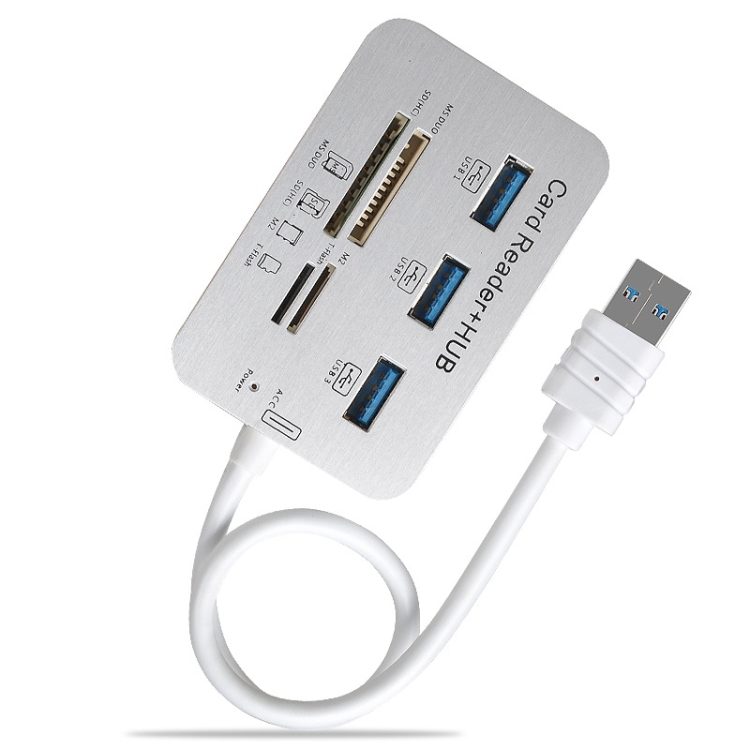 

619-3.0 3 Port HUB + 4 Port Card Reader One to Three High Speed USB 3.0 Hub Splitter(White)