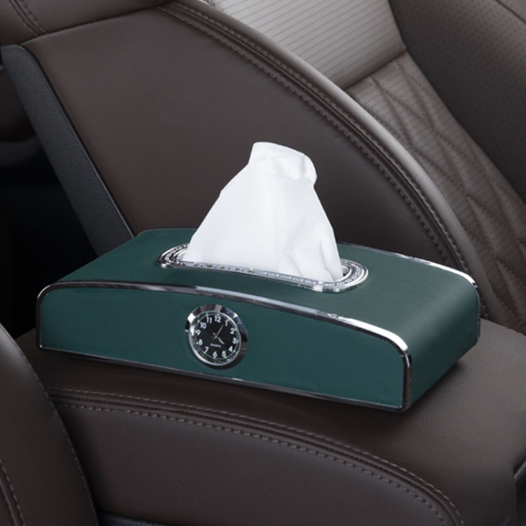 

Car Clock Tissue Box Multi-Function Vehicle Instrument Table Paper Towel Box, Style: With Clock (Green)