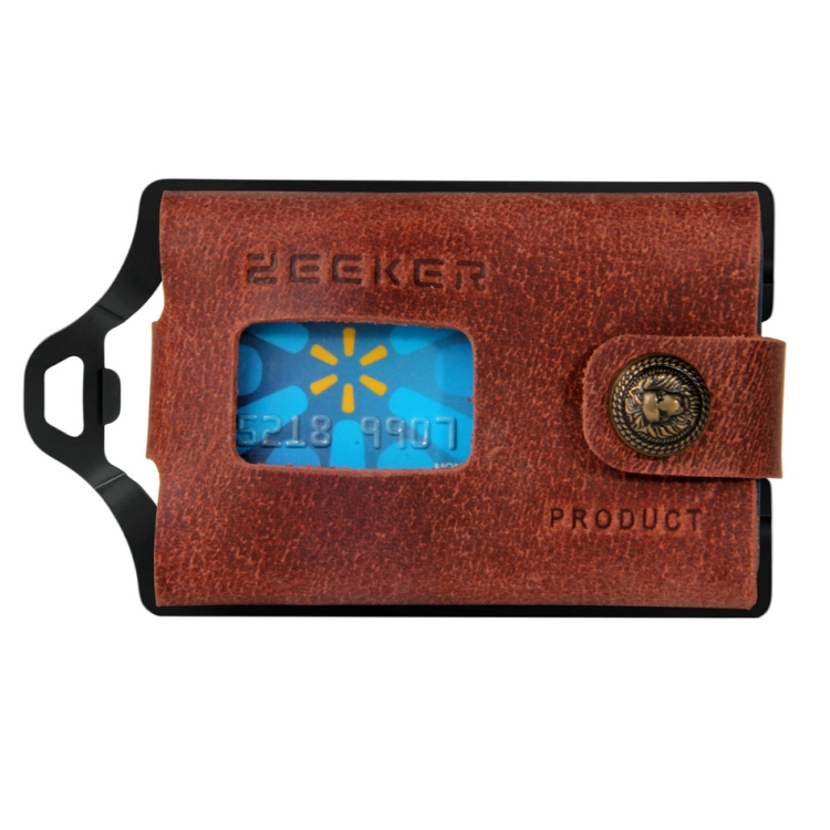 

ZEEKER JK04 Metal Card Holder Leather EDC Wallet Stainless Steel Multifunction Card Holder, Colour: Brown