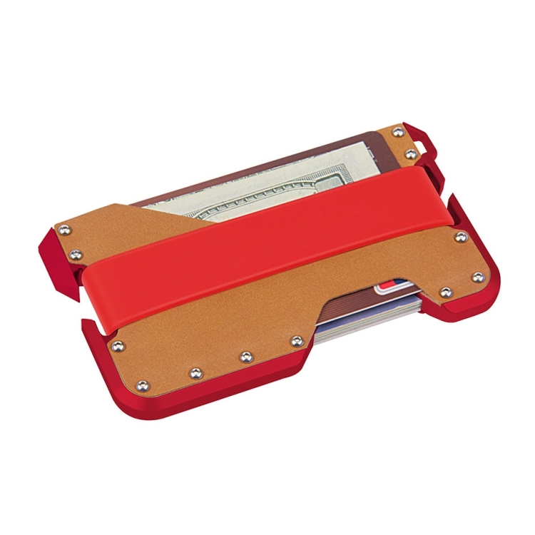 

JK02 Metal Card Holder RFID Anti-Theft Leather Wallet EDC Multifunctional Stainless Steel Aluminum Alloy Card Holder(Red + Khaki + Red)