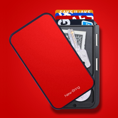 

New-Bring Metal Card Holder RFID Anti-Theft Magnetic Automatic Shift Business Card Sase Waterproof Wallet, Colour: Red
