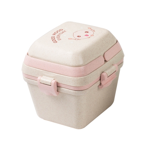 

2 PCS Wheat Straw Portable Three-Layer Lunch Box Can Be Microwaved(Pink)