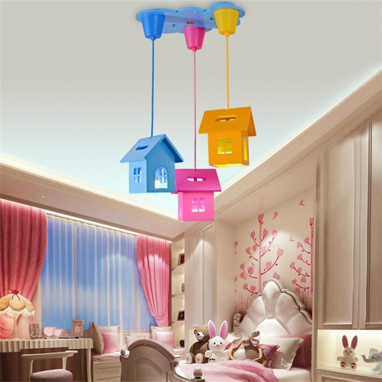 

3-heads Creative Fashion Simple House Chandelier Bedroom Study Room kindergarten Lamps, Light Color:without Bulb