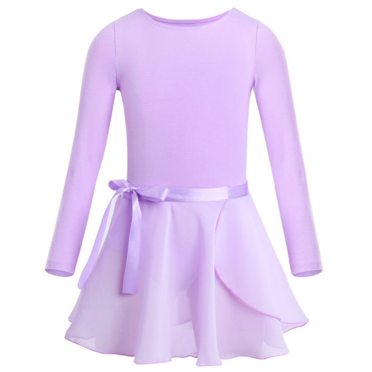 

Girls Spring and Summer Long-sleeved Cotton Dance Training Clothing Set, Size:150CM(Light Purple)