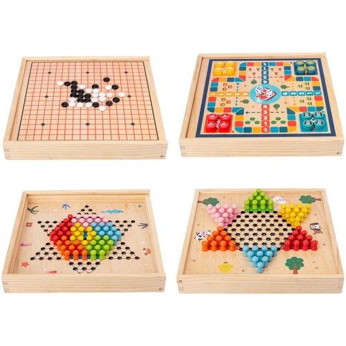 

Children Wooden Multifunctional Parent-Child Interactive Puzzle Board Toy, Set Specification: 4 In 1 Chess