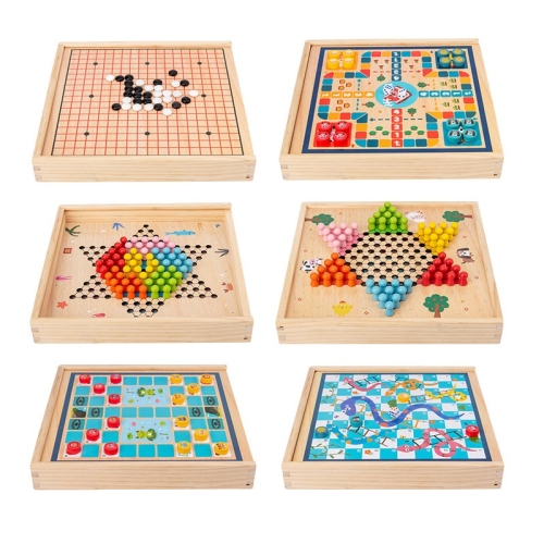 

Children Wooden Multifunctional Parent-Child Interactive Puzzle Board Toy, Set Specification: 6 In 1 Chess