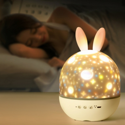 

Romantic Starry Sky LED Night Light Bedroom Bedside Rotating Projector Atmosphere Light, Spec: USB Powered(Bunny)