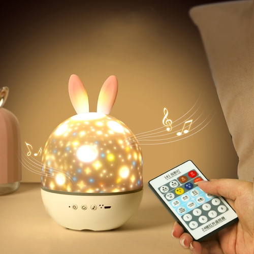 

Romantic Starry Sky LED Night Light Bedroom Bedside Rotating Projector Atmosphere Light, Spec: Music Box RC(Bunny)