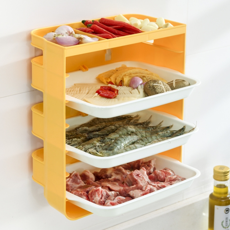 

XW-PC001 Household Multi-Layer Punch-Free Side Dish Kitchen Wall Rack, Colour: Medium 3-layers (Yellow)