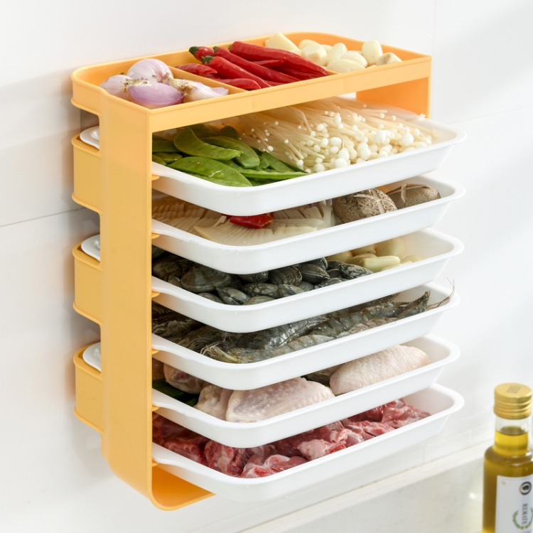 

XW-PC001 Household Multi-Layer Punch-Free Side Dish Kitchen Wall Rack, Colour: Medium 6-layers (Yellow)