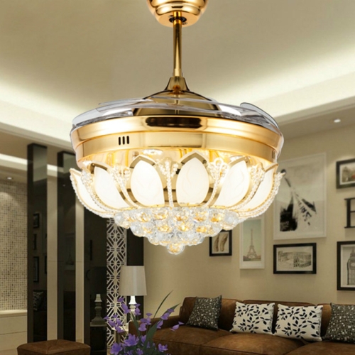 

Invisible Crystal Fan LED Chandelier Home Living Room Bedroom Variable Frequency Ceiling Fan Light with Remote Control, Size:42 inch 115 Three Colors 36W